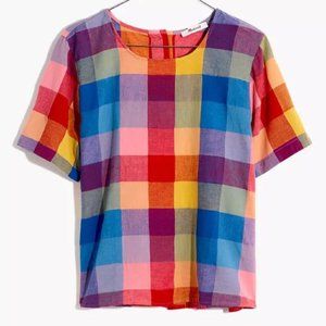 Madewell Boxy Button-Back Top in Oversized Gingham Check